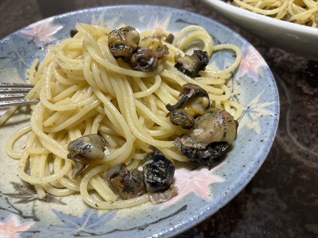 ジャンボタニシのペペロンチーノ